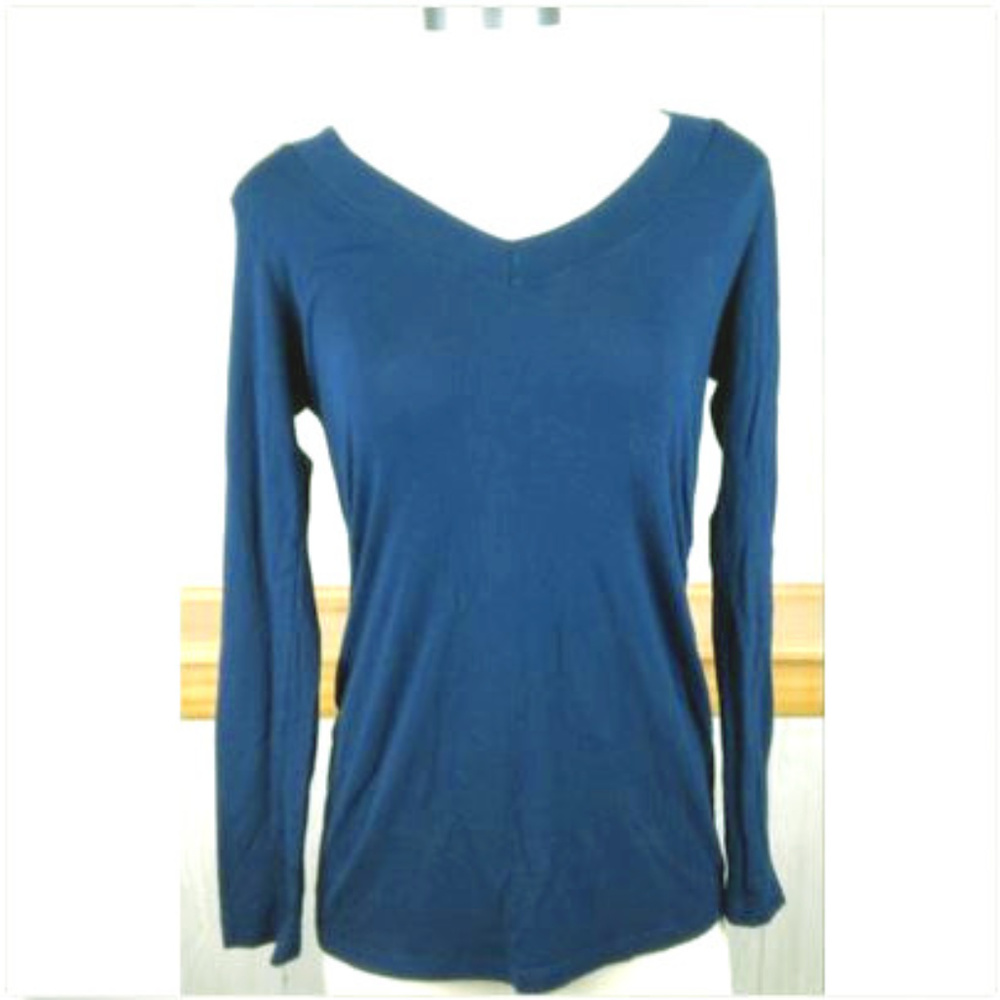 Ambiance Maternity | Navy Blue Long Sleeve V-Neck Top | Size M Stretch